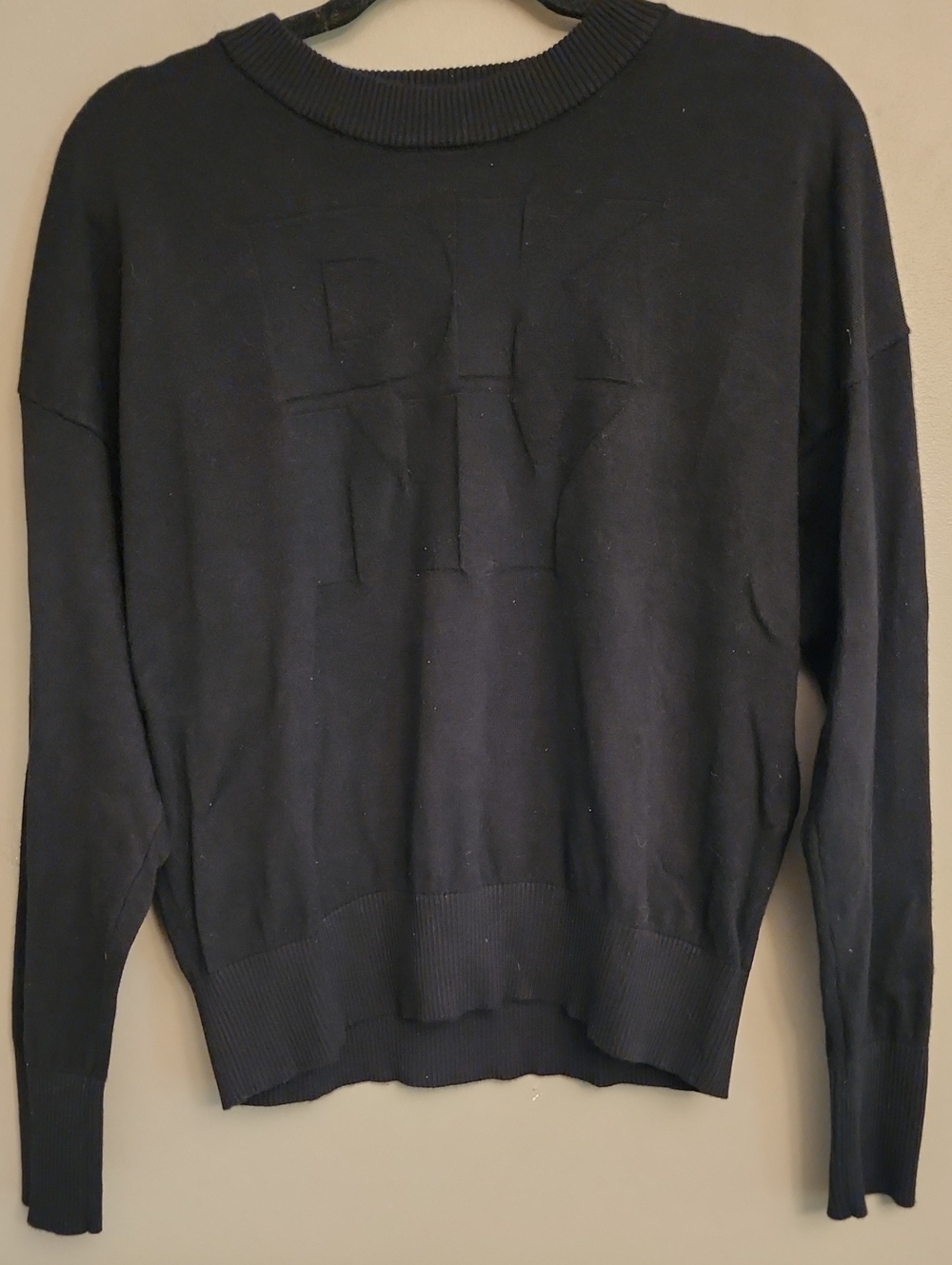DKNY Black Womens Crewneck Sweater with Subtle Logo